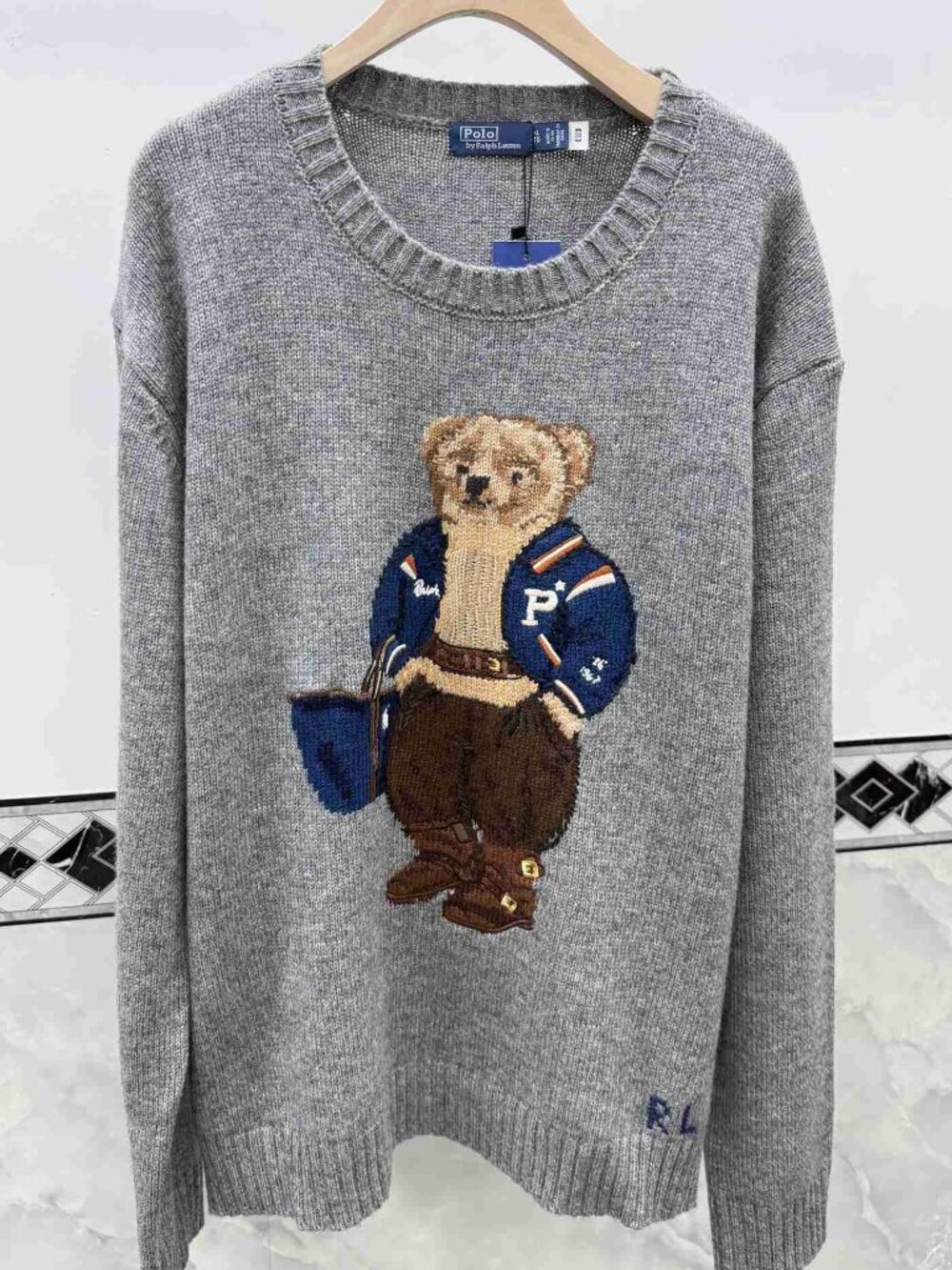 Polo Ralph Lauren Grey Varsity Polo Bear Crewneck Sweater